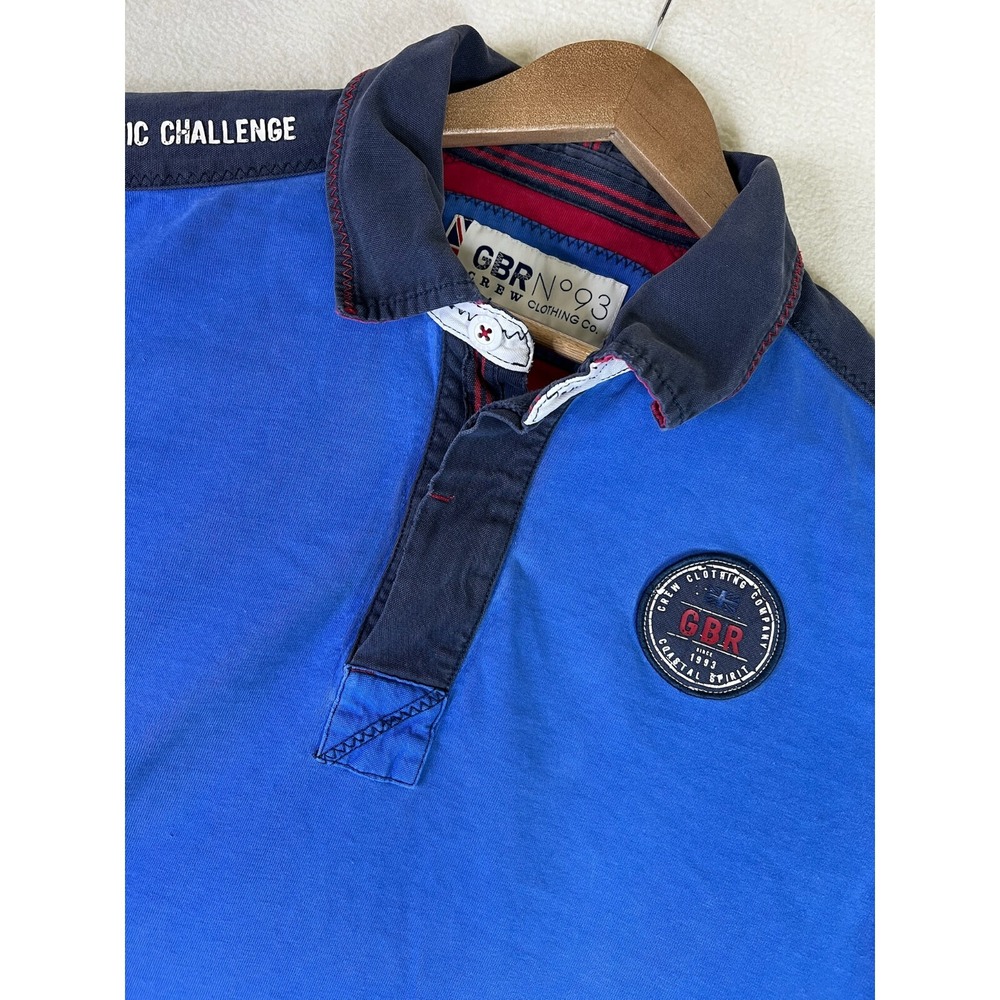 Crew Clothing Co Polo Shirt Men's XL Blue Short Sleeve Cotton Flags Casual